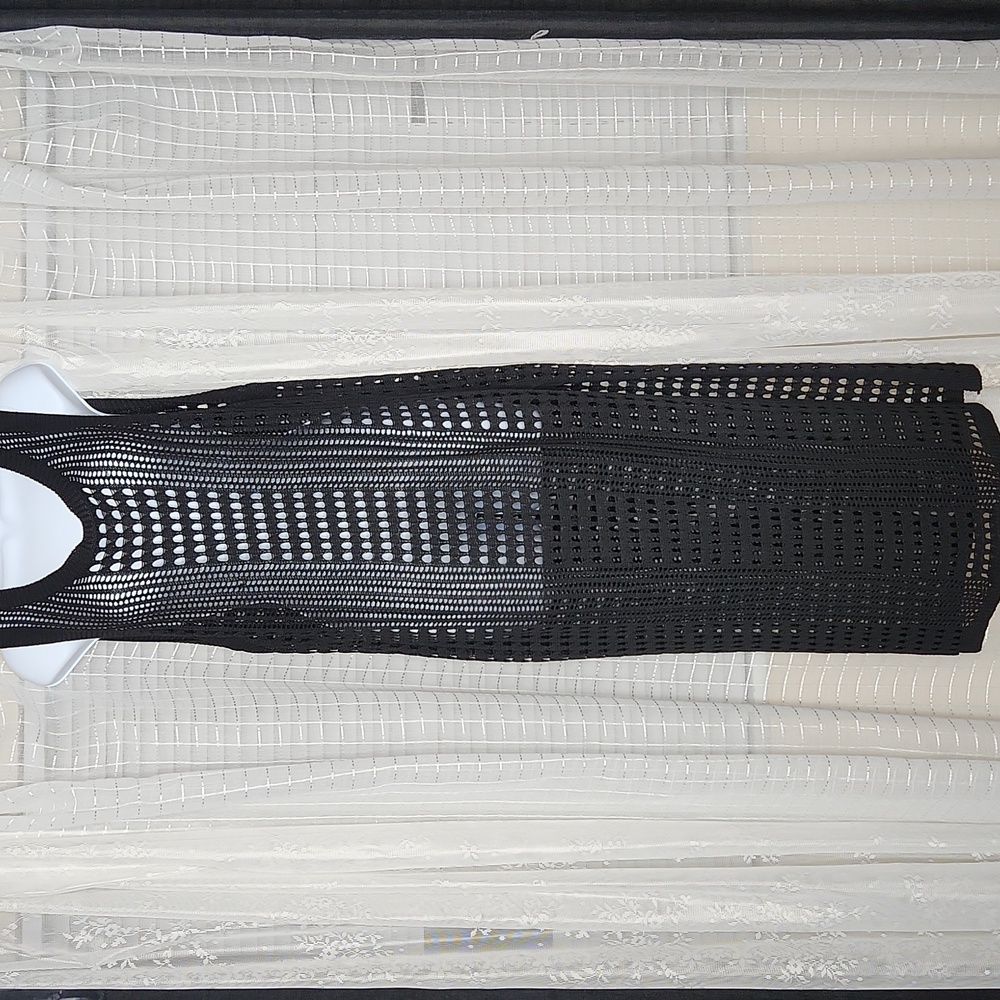 NWOT Black Knit Sleeveless Goth Maxi Length Swim Suit Coverup Sz2XL